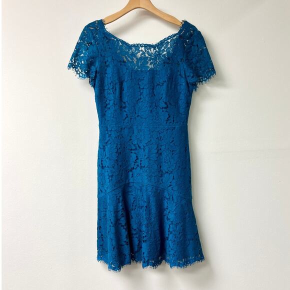 Diane von Furstenberg Fifi Floral Lace Fit & Flare Mini Dress Peacock Women's 4 - Picture 2 of 5